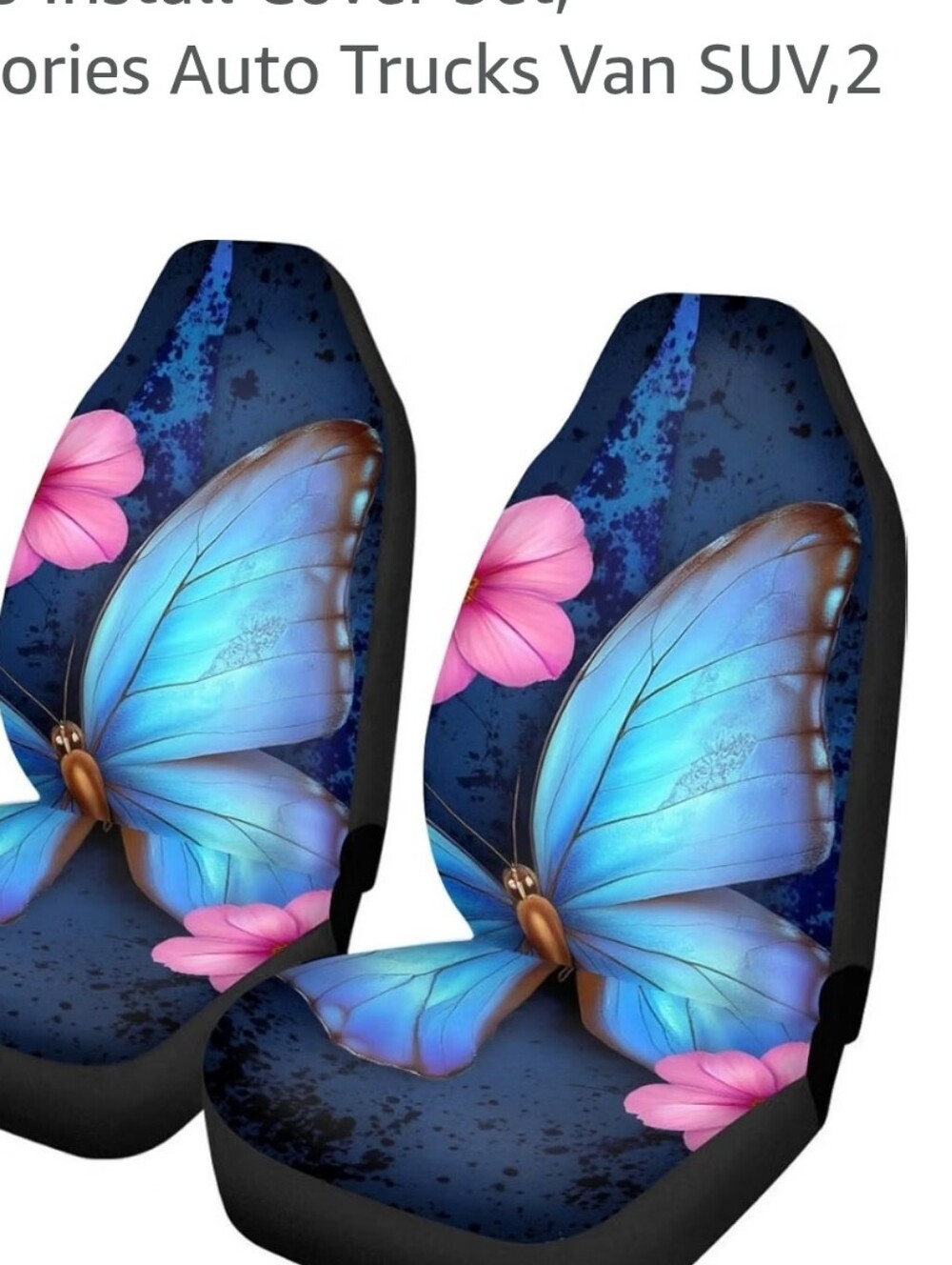 2 Blue Butterfly Floral Car Seat Covers